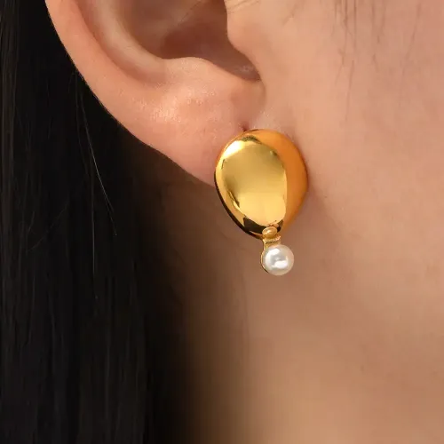 JDET405 18k Gold Plated Exaggerated Inlaid Pearl Earrings
