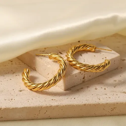 JDET185 18K gold stainless steel twist hypoallergenic hoop earrings wholesale