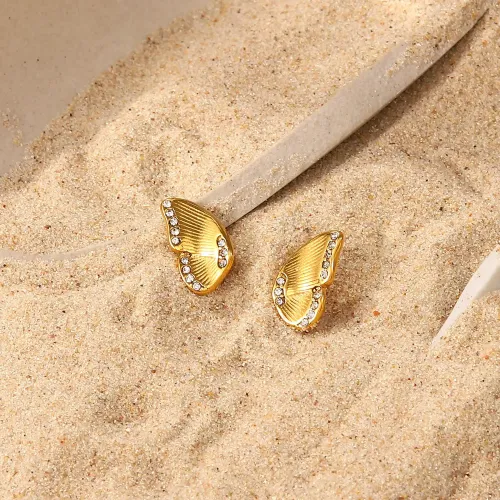 JDET714 18k Gold Stainless Steel Butterfly Wings Inlaid Zirconium Stud Earrings Geometric Earrings Jewelry Women