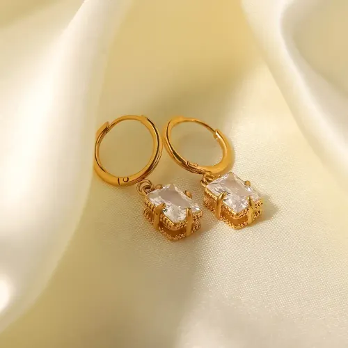 JDET197 18k gold plated stainless steel inlaid zircon pendant earrings jewelry