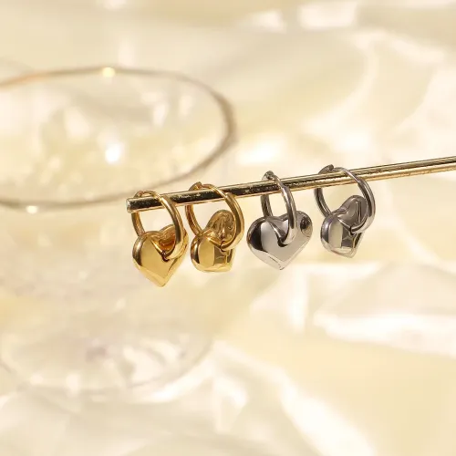 JDET787 14K Gold Steel Color Color Solid Heart Love Pendant Earrings Stainless Steel Women Jewelry