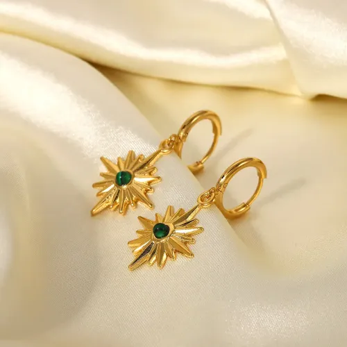JDET327 18k Gold Plated Stainless Steel Jewelry Natural Stone Octagon Pendant Hoop Earrings Jewelry