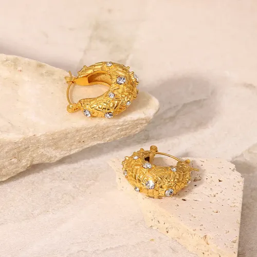 JDET290 18K Gold U-Shaped Zirconia Braided Interlaced Earrings Geometric Chunky Earrings Jewelry