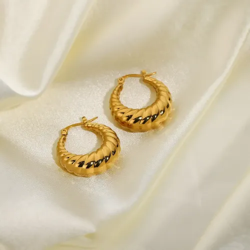 JDET396 Stainless steel shrimp body pattern hoop croissant earrings for women
