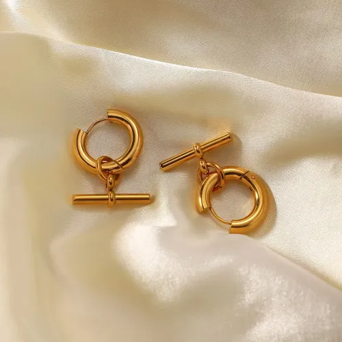 JDET629 Tide brand geometric T bar pendant ring circle detachable titanium steel gold female