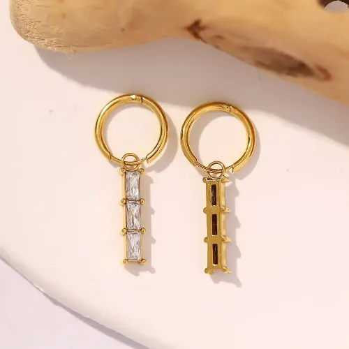 JDET235 Zircon Rectangular Zircon Earrings