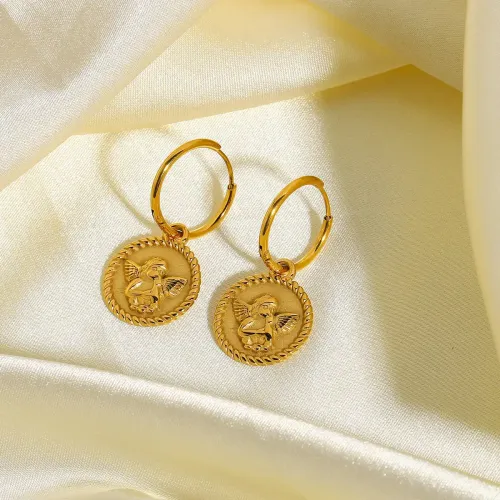 JDET783 Titanium Steel Cupid Angel 18K Gold Plated 316L Stainless Steel Earrings Earrings For Women