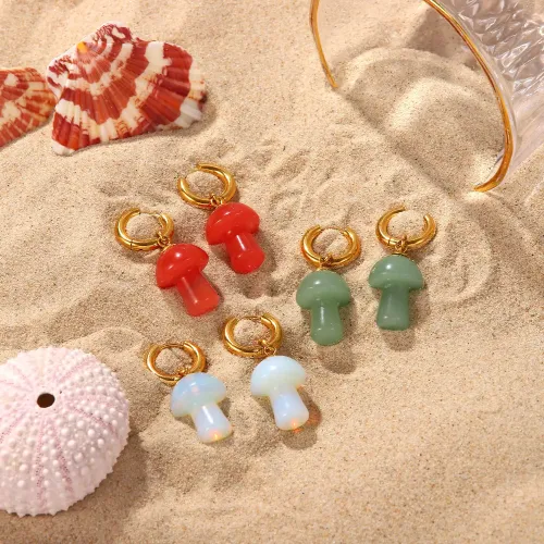 JDET426 French Stone Mushroom Pendant Earrings 18K Gold Stainless Steel Earrings Women Fashion Earrings