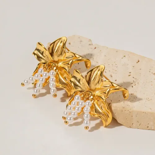 JDET566 18k gold stainless steel starfish-shaped pearl earrings wholesale