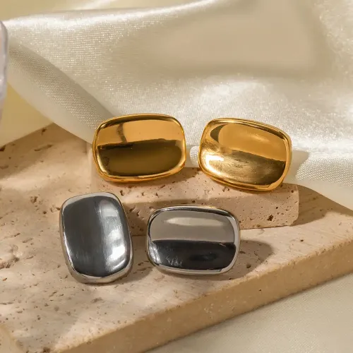 JDET570 18k gold stainless steel rectangular stud earrings polished women's jewelry wholesale