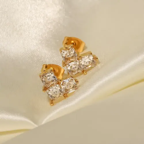 JDET223 Heart Shape Stainless Steel Inlaid Zircon Earrings
