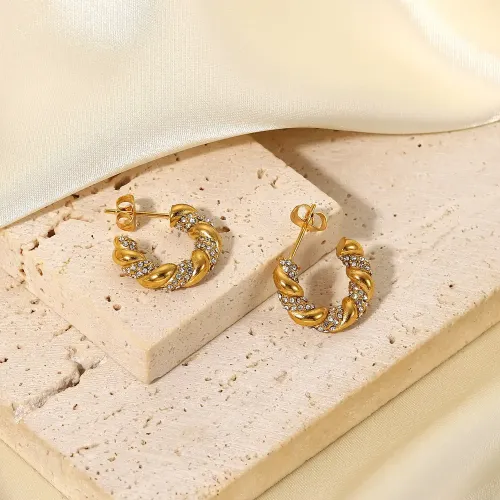 JDET842 Stainless Steel Ring Jewelry 18K Gold Diamond Twist C Shape Earrings Women Earrings Jewelry