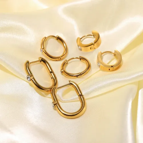 JDET635 Round zircon/square zircon round earrings/18k gold diamond-studded U-shaped oval earrings