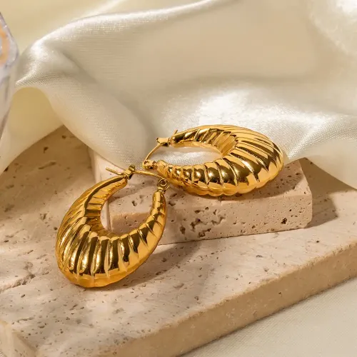 JDET563 Titanium steel gold-plated 18K gold stainless steel horn hollow rib earrings jewelry