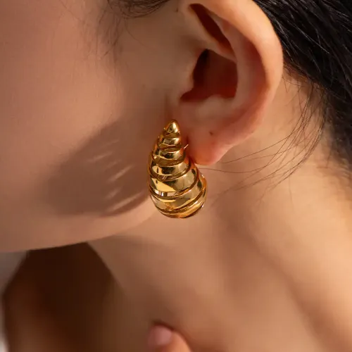 JDET816 18K Gold Chubby Thread Drop Titanium Steel Women's Geometric Earrings Wholesale