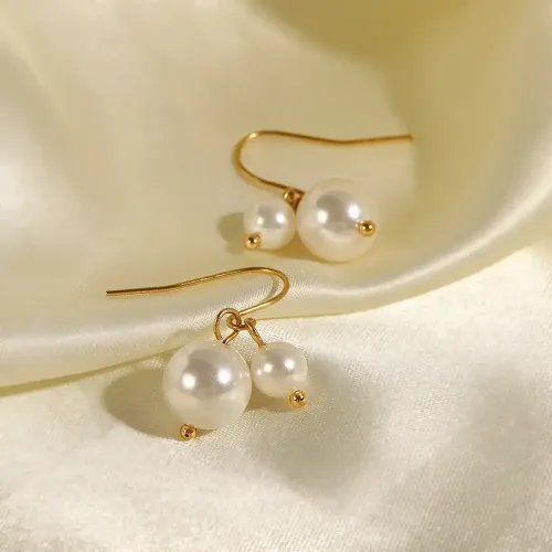 JDET646 Large and small freshwater pearl pendant fishhook earrings earrings Sen series earrings for women