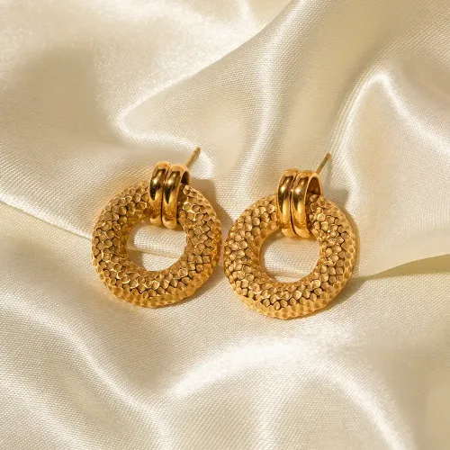 JDET762 Jewelry 118k gold stainless steel O-shaped hammer earrings