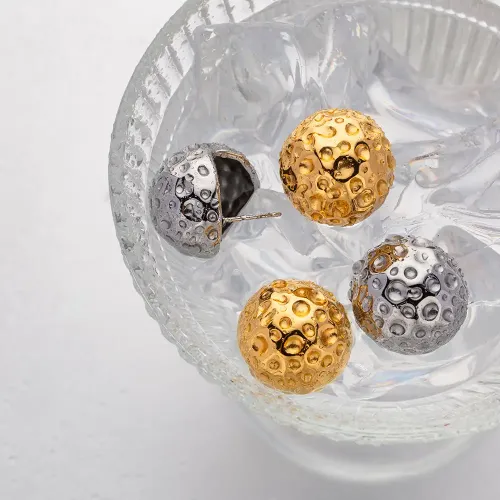 JDET779 Titanium steel big brand spherical hammer pattern inlaid zirconium gold earring earrings jewelry women