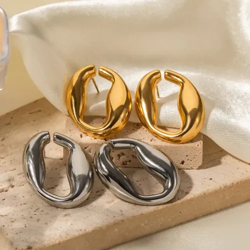 JDET591 Titanium steel gold-plated 18k stainless steel O-shaped irregular hollow earrings jewelry wholesale