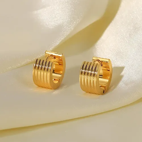 JDET595 Titanium Steel Jewelry 18K Gold Wide Rib Stainless Steel Stud Earrings For Women