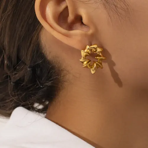 JDET755 18k Gold Stainless Steel Irregular Textured Round Spiral Stud Earrings Women Earrings