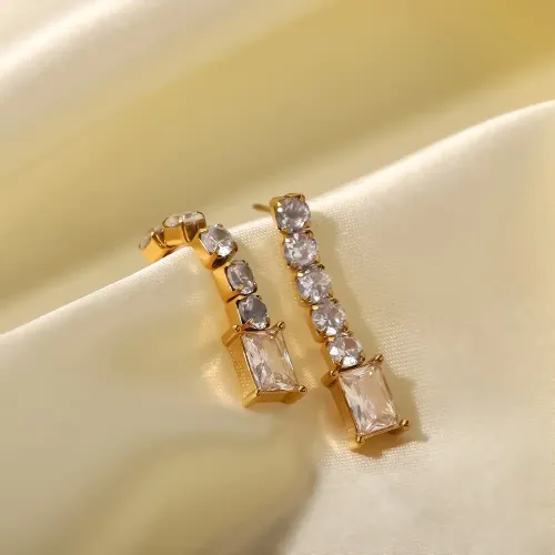 JDET207 Stainless steel inlaid green and white zircon drop earrings