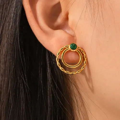 JDET888 Women's geometric inlaid malachite titanium steel 18k gold plated jewelry