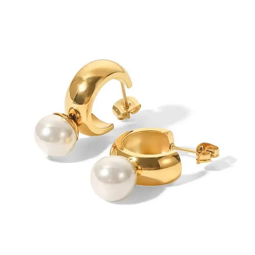 JDET256 Stainless Steel Glossy Pearl Earrings Wholesale