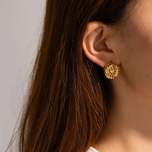JDET747 Geometric 18k gold stainless steel zircon inlaid zircon petals