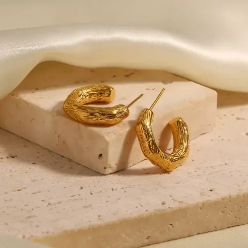 JDET393 18K Gold Plated C Shape Stainless Steel Earrings