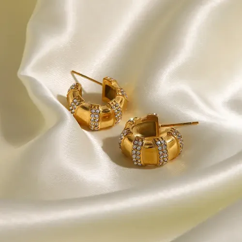 JDET162 Gold-plated design diamond C-shaped earrings