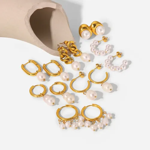 JDET737 18K gold stainless steel earrings pearl earrings women's jewelry