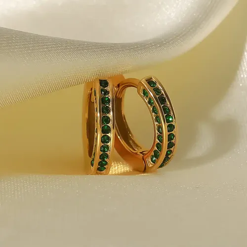 JDET265 Stainless Steel 18K Gold Plated Zircon Hoop Earrings