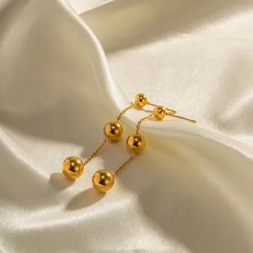 JDET454 18K stainless steel three sizes round bead pendant earrings wholesale