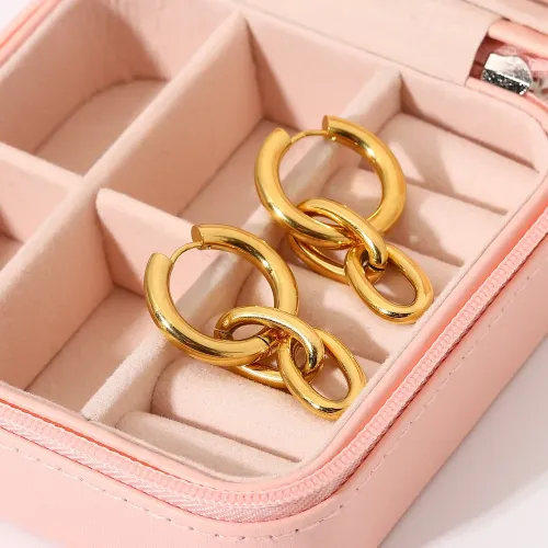 JDET367 18K gold plated stainless steel large gold chain pendant earrings double layer titanium steel earrings for women