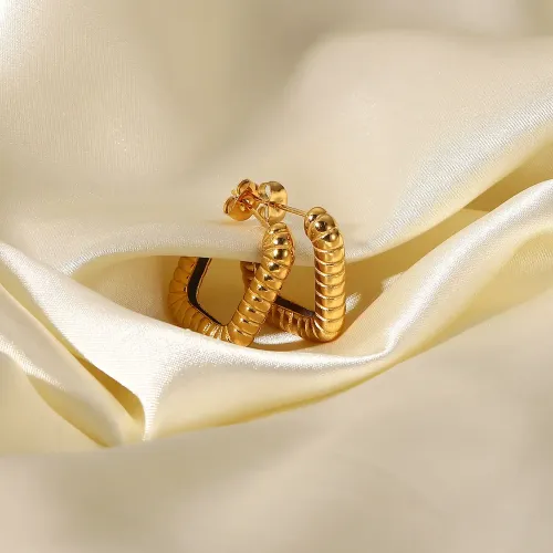 JDET268 Stainless steel 18K gold ribbed geometric earrings jewelry