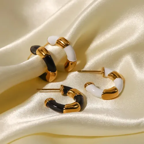 JDET230 Stainless Steel Black and White Oil Drop Earrings Jewelry