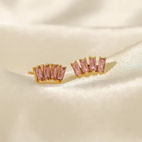JDET715 Women's Small Stud Earrings Titanium Steel Plated 18K Gold Inlaid Zircon Earrings