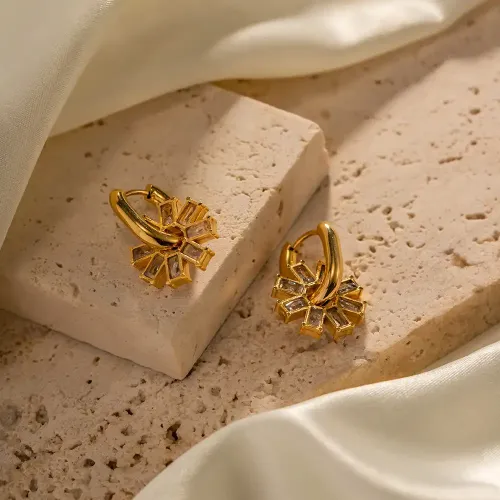 JDET927 18K Gold Stainless Steel Inlaid Zircon Stud Earrings