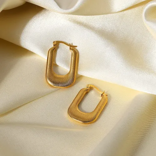 JDET415 18K gold titanium steel threaded U-shaped earring jewelry