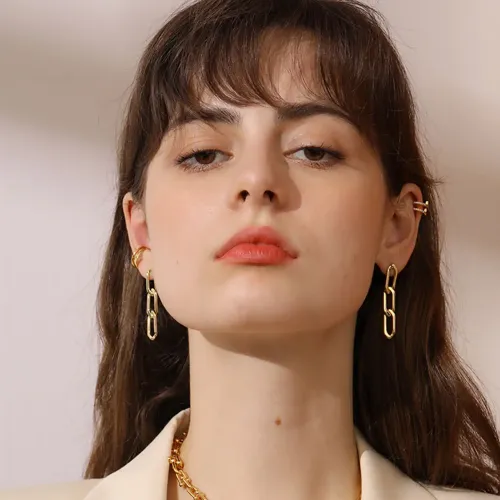 JDET325 Cuban chain jewelry 18k gold stainless steel earrings