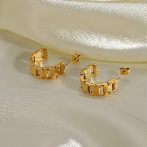 JDET151 Hollow chain C-shaped strap stainless steel earrings do not fade