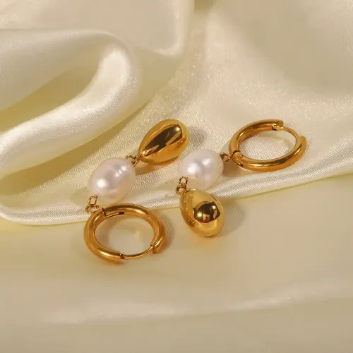 JDET650 18K Gold Plated Natural Pearl Earrings