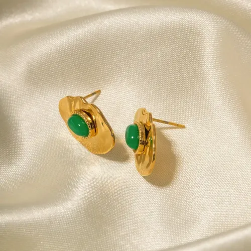 JDET479 18K gold plated irregular geometric emerald earrings wholesale