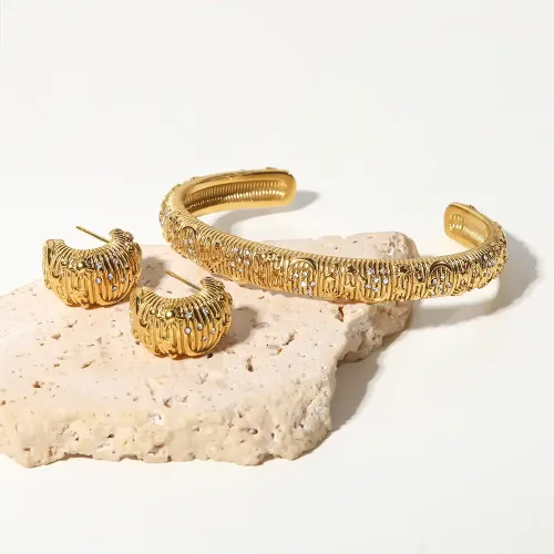 JDET140 18k Plated Star Moon White Zirconia Stone Inlay Earrings