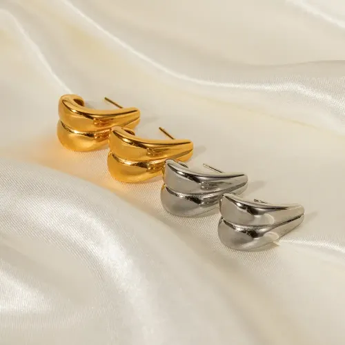 JDET545 18k Stainless Steel Double Layer C Shape Earrings Double Line Ladies Jewelry Wholesale