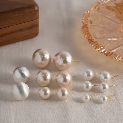 JDET802 Gold Brushed Ball Stud Earrings Women's Pearl Earrings