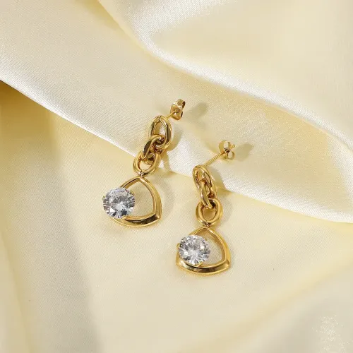JDET135 Oval Chain Hollow Triangle Set Round Zirconium Drop Earrings