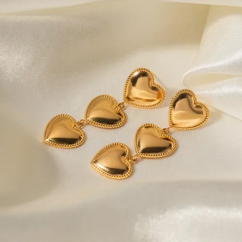 JDET501 18K gold-plated stainless steel three-layer border love tassel earrings wholesale
