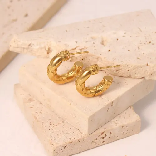 JDET339 Ring 18K Gold Stainless Steel Embossed Snake Pattern Thick Hoop Earrings